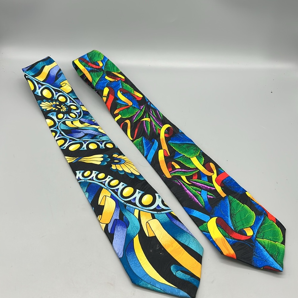Pair of Rush Limbaugh No Boundaries Mens Silk Tie Vintage 90s Colorful Neckties
